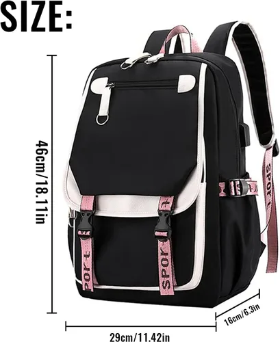 Vista 2 de qxuylmd Mochila Kawaii con colgante de felpa, linda mochila de dibujos animados para escuela secundaria, mochila para estudiantes, 21 litros