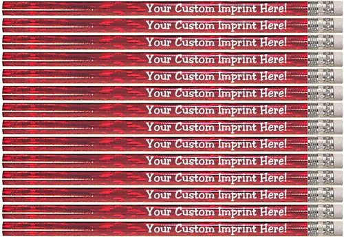 Vista 5 de Express Pencils™ Lápices personalizados – Redondo – Tema láser – Impreso personalizado con tu mensaje, texto o logotipo, paquete de 12 – plateado