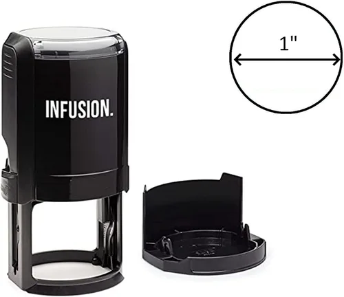 Vista 3 de Infusion Sello de goma autoentintado redondo con texto personalizado (1 pulgada de diámetro), hasta 2 líneas con borde circular 2 Líneas de texto