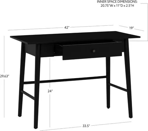 Vista 3 de Linon Escritorio de madera negro con un cajón Melissa