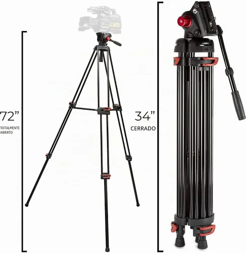 Vista 8 de Ultimaxx Trípode de 72 pulgadas, 72 pulgadas, trípode profesional de doble tubo de aluminio resistente, cabezal de fluido de 360 grados, esparcidor