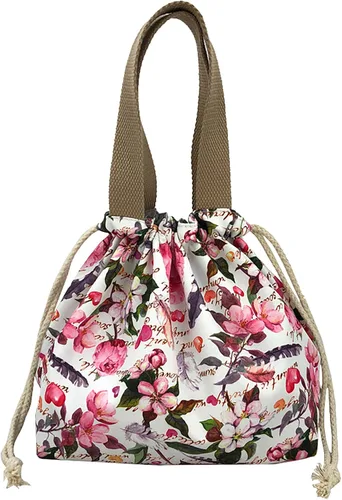 Vista 11 de Mini bolsa de almuerzo reutilizable pequeña linda bolsa de almuerzo con cordón adecuado para niñas, mujeres, perros, beige