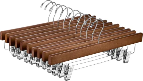 Vista 10 de ZOBER Perchas de madera para pantalones con clips, perchas para ropa Natural - Paquete de 10