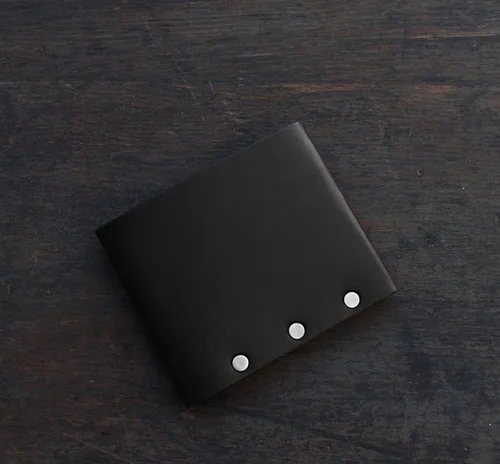 Vista 3 de Billetera plegable delgada, billetera de cuero, billeteras hechas a mano para hombres - #2, Negro -, Minimalista