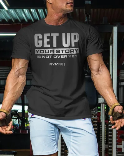 Vista 3 de Your Story is Not Over Yet, Get Up Gym Motivational T-Shirts for Men