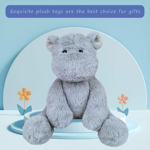 Vista 5 de Juguete de peluche de hipopótamo gris, juguete de peluche suave para niños y niñas, regalos para niños o novia, 8.5 pulgadas