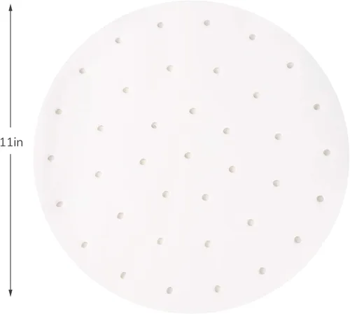 Vista 2 de Beasea Papel pergamino para freidora de aire de 11 pulgadas, 200 piezas de papel pergamino perforado blanco desechable para freidora de aire y cesta