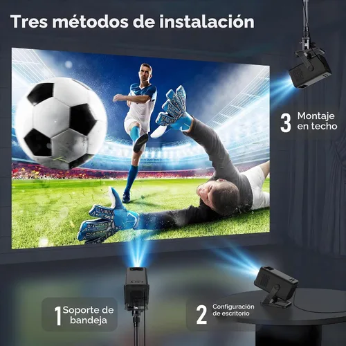 Vista 8 de Mini proyector para dormitorio con WiFi y Bluetooth bidireccional 1080P 4K soporte inteligente Android TV OS Aplicaciones integradas Keystone