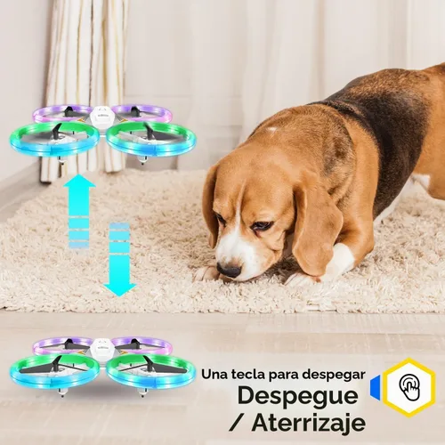 Vista 7 de Drones para niños, dron RC con luces LED frescas, mini control remoto, para interiores y exteriores, cuadricóptero RC con giro 3D y 2