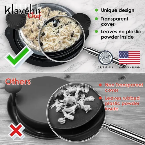 Vista 2 de American Brand - Trituradora de pollo de 3 capas con placa desmontable + cepillo especial, doble antideslizante, sin BPA, resistente al calor, apta