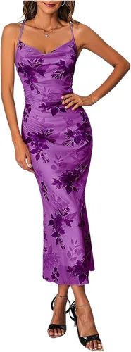 Vista 9 de SOLY HUX Vestido de malla floral para mujer, vestido largo para cóctel Estampado floral multicolor.