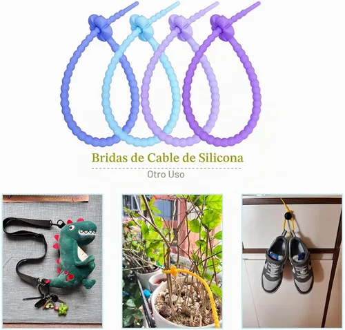 Vista 5 de 20 bridas de silicona reutilizables para cables, organizador de cables de silicona reutilizables, correas para cables, ataduras multiusos