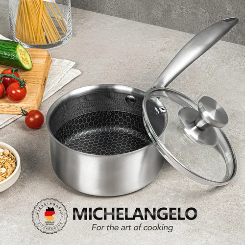 Vista 7 de MICHELANGELO Cacerola de 1 cuarto de galón con tapa, sartén de acero inoxidable de triple capa premium con tapa, cacerola pequeña