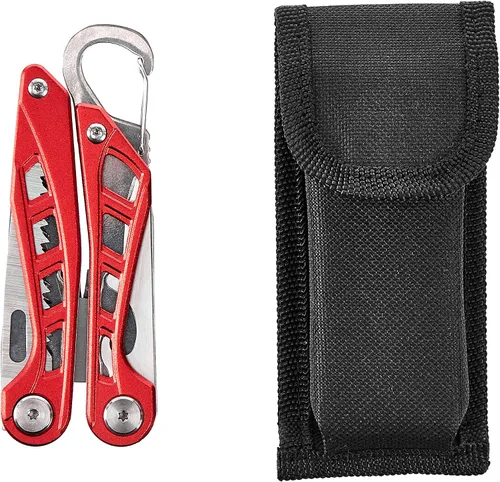 Vista 5 de Amazon Basics Multiherramienta de acero inoxidable 8 en 1 con seguro de bloqueo y funda de nailon, rojo