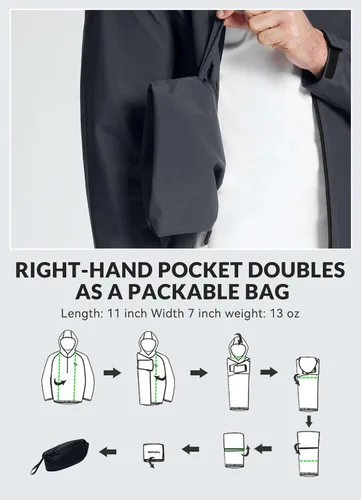 Vista 6 de BALEAF - Chaqueta impermeable para hombre, rompevientos, plegable, transpirable, ligera, resistente al viento, para senderismo, al aire libre