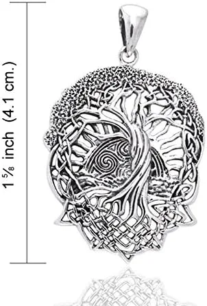 Vista 2 de Rising Sun - Colgante de plata de ley con nudo celta interconectado con árbol y raíces de la vida, Metal