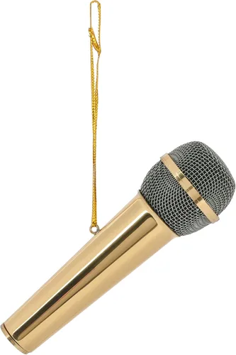 Vista 4 de Broadway Gifts Co - Micrófono de tono dorado pulido, adorno colgante de latón de 3 pulgadas, adorno de micrófono, regalos para músicos y cantantes