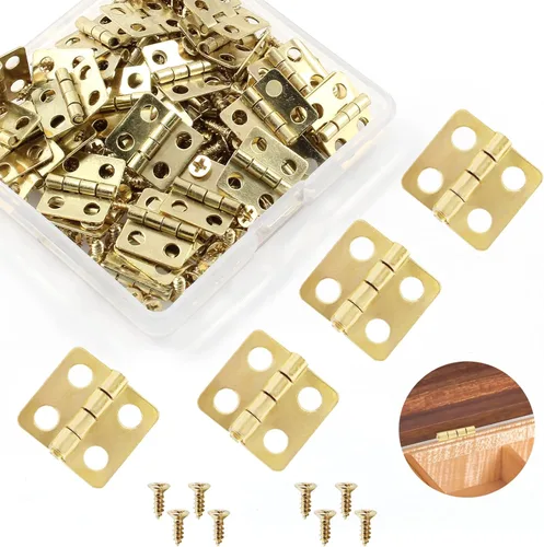 Vista 10 de 100 piezas de mini bisagras, bisagras de latón retro a tope de 10 x 8 mm, mini hardware con rotación de 180 grados con tornillos para manualidades