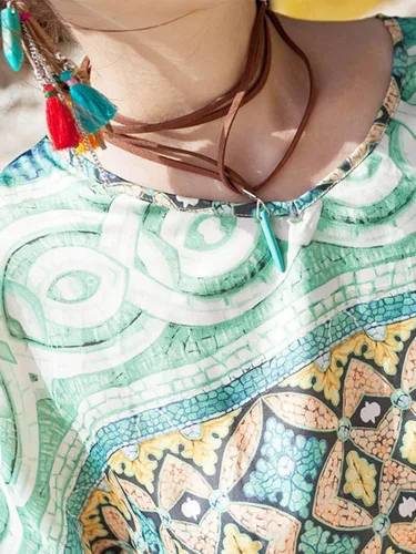 Vista 6 de Gargantilla larga bohemia con colgante turquesa sexy roca hecha a mano collar vintage accesorios para mujer