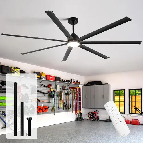 Vista 9 de Ventilador Celing de 72 pulgadas con luz y control remoto, ventilador grande con 8 cuchillas de aluminio negro, motor CC silencioso de 6