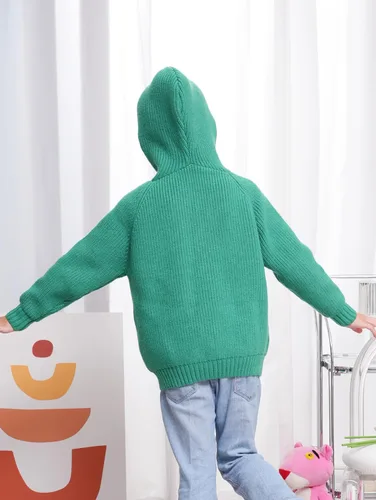 Vista 4 de Suéter tipo cárdigan con capucha para niños y niñas