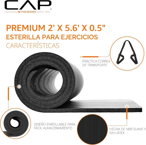 Vista 3 de CAP Barbell Colchoneta de yoga y ejercicio de alta densidad de 1/2 pulgada con correa Múltiples opciones