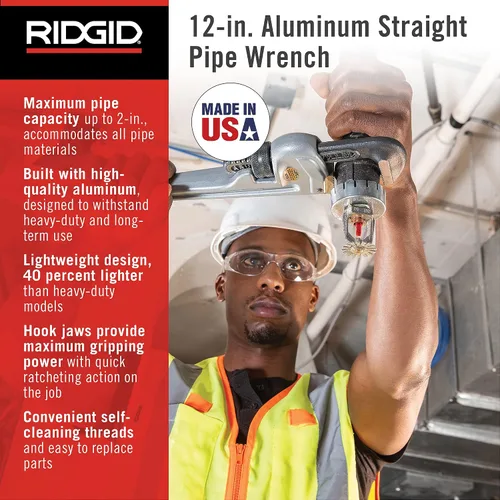Vista 6 de RIDGID 31105 Llave de tubo recta de aluminio modelo 824, 24 pulgadas (producto 1) y llave de tubo recta de aluminio RIDGID 47057, 12 pulgadas
