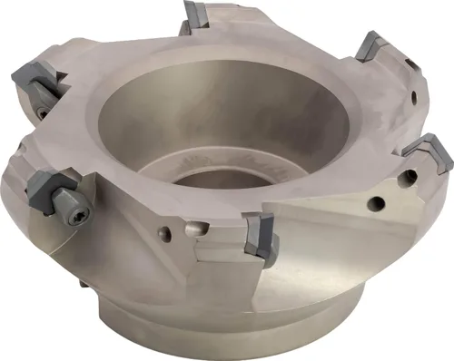 Vista 6 de Molino de cara indexable (carcasa) de 2" 45°, diámetro del orificio del eje de 3/4", 3 flautas, con 3 piezas de inserciones de carburo SEAN42