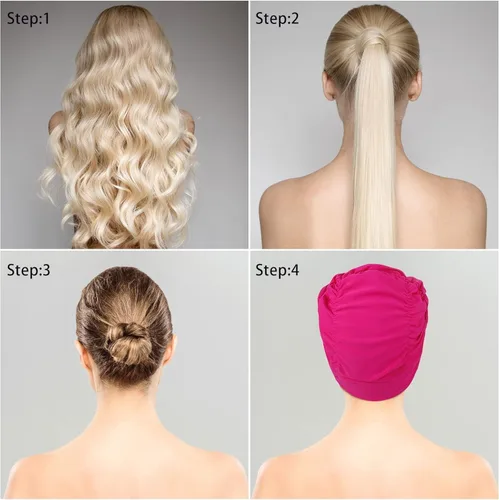 Vista 5 de Swim Caps for Women Swimming,1 Pcs Fabric Nylon Cloth Swim Cap, Comfort Pleated Swimming Cap for Long Hair, Not Waterproof Elastic Bathing Caps