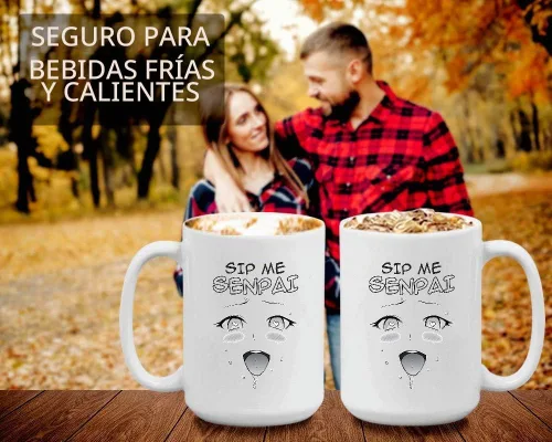 Vista 4 de Taza de café blanca de anime de 15 oz - Sip Me Senpai - Haentai Weaboo