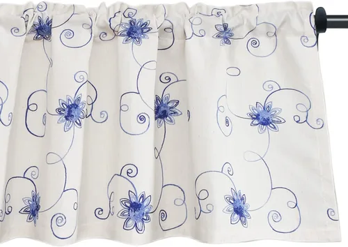 Vista 21 de VOGOL Cortinas de Nivel para Cocina para Ventana, Flores Azules y Enredaderas Bordadas Cortina de 24 Pulgadas de Largo, Cortinas Cortas Tratamiento