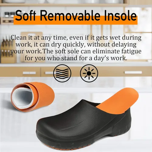 Vista 7 de Zapatos de chef para hombre, zapatos de cocina para hombre, zapatos de trabajo antideslizantes para mujer, zuecos cómodos de enfermería, zapatos