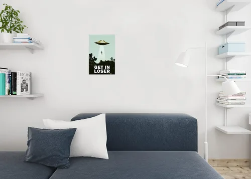 Vista 4 de Póster de parodia «Get In Loser UFO Alien Abduction I Want To Believe», divertido póster de arte mural con nave espacial teletransportando ser
