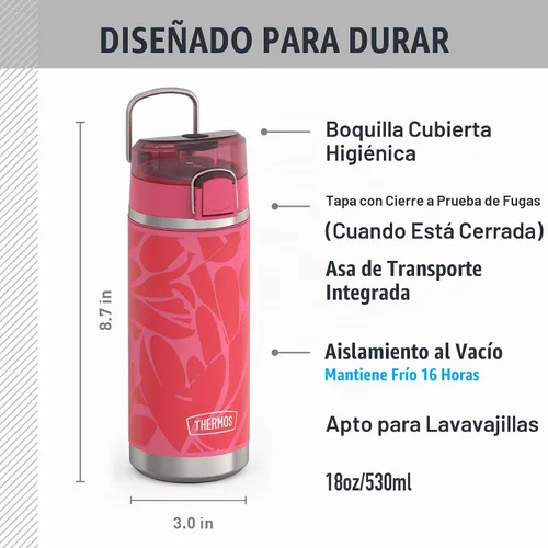 Vista 2 de THERMOS ICON Botella de agua aislada a prueba de fugas de 18 onzas con boquilla, mantiene las bebidas frías 16 horas, asa de transporte, apta