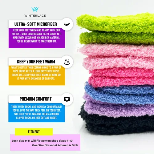 Vista 3 de Winterlace Calcetines peludos, 6 pares para mujer, cálidos, suaves, de microfibra peluda, cómodos, acogedores, paquete a granel Multicolor