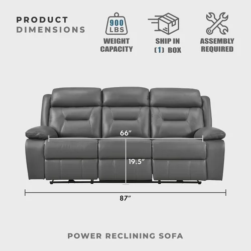 Vista 4 de Lexicon Sofá Reclinable Doble Eléctrico, Sofá Reclinable de Cuero de Grano Superior Combinado con Reposabrazos de Parte Superior Acolchada, Asientos