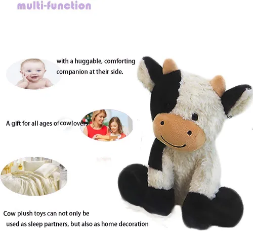 Vista 3 de Animales de peluche de vaca de 9 pulgadas, peluche de vaca suave para niños