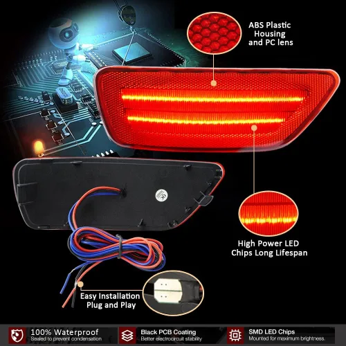 Vista 6 de Reflectores de parachoques trasero Lente roja clara LED para Jeep Grand Cherokee 2011-2021 Fit Jeep Compass 2011-2017, Jeep Patriot 2013-2017