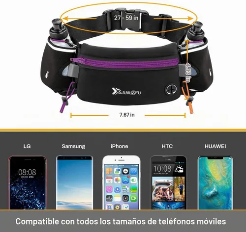 Vista 3 de Number-one Cinturón para correr con botellas de agua (2 x 5.9 fl oz), cinturón de hidratación impermeable para iPhones, bolsa de cintura deportiva