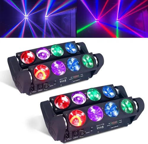 Vista 9 de 8x15W Spider Moving Head Light LED RGBW 4in1 Luz de escenario portátil, haz de fiesta estroboscópico DJ Iluminación DMX 512 y activado por sonido