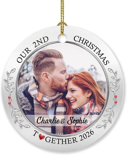 Vista 9 de Adorno de 5º aniversario, decoración del árbol de Navidad, nombres personalizados y recuerdos de aniversario de fotos, regalos para parejas juntas