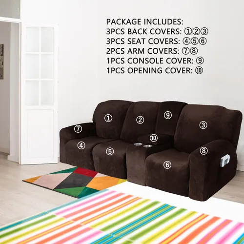 Vista 3 de Aedlcal Fundas para sofá reclinable, 10 piezas, fundas de sofá reclinable de felpa de terciopelo con consola central, con bolsillo lateral