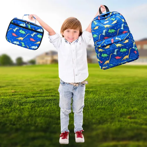 Vista 2 de CAMTOP - Conjunto de mochila y lonchera con estampados divertidos para niños de preescolar y primaria 6155
