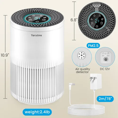 Vista 7 de Purificadores de aire para el hogar, purificador de aire con cubierta de monitor de calidad del aire PM 2.5 de hasta 1235 pies cuadrados, filtro