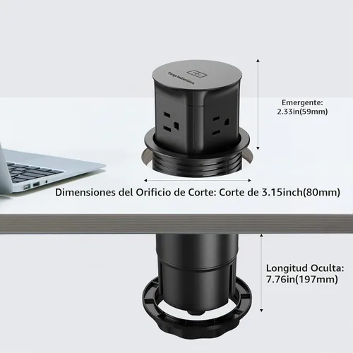 Vista 7 de Jgstkcity Toma de corriente desplegable con cargador inalámbrico de 15 W, 4 salidas de 15 A, resistente a salpicaduras, ojal de alimentación de Negro