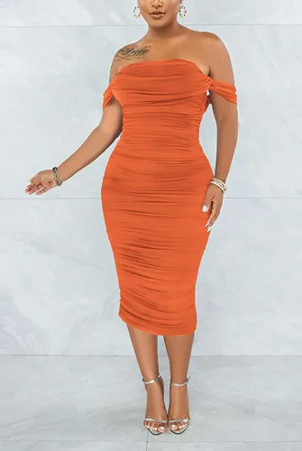 Vista 3 de Vestido sexy sin mangas con hombros descubiertos para mujer, fruncido, por debajo de la rodilla, elegante, para cóctel, noche, fiesta, noche, tubo