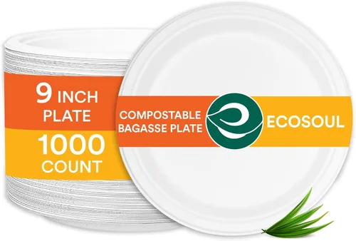 Vista 17 de ECO SOUL - Platos de papel compostables de 9 pulgadas (paquete de 200) biodegradables, resistentes, desechables, ecológicos para cena de Navidad