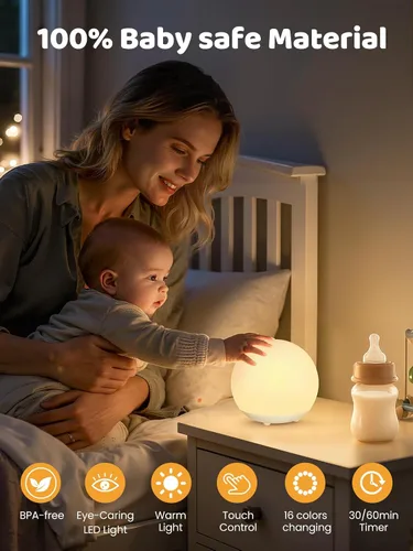Vista 3 de Luz de huevo para guardería, batería de 2600 mAh con tiempo de funcionamiento de 150 horas, luz cálida de 3000 K y RGB 16 colores, atenuación