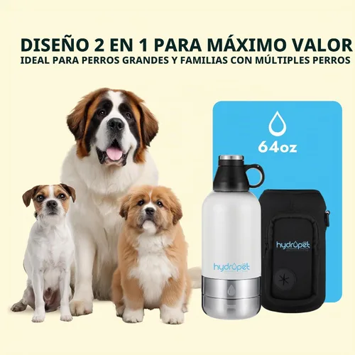 Vista 6 de Hydropet Botella de agua portátil para perros (32 onzas), botellas aisladas de viaje para perros y gatos, acero inoxidable, cuenco de comida