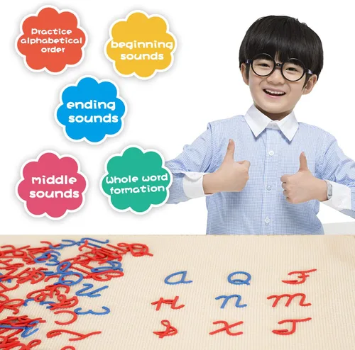 Vista 7 de Montessori - Letras pequeñas del alfabeto movible (mayúscula, cursiva, mezcla de azul y rojo), materiales Montessori, herramientas educativas